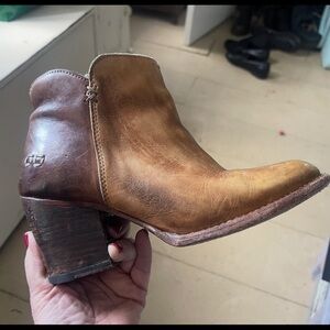 Bed Stu Two-Tone Tan & Dark Brown Leather Ankle Booties